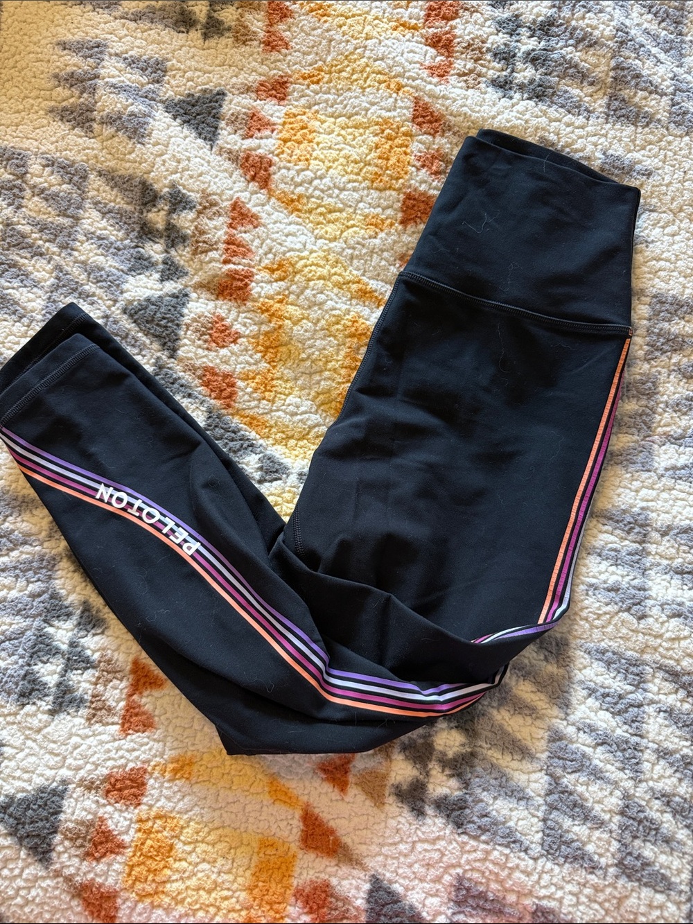 Peloton Black Kids' Leggings with Pink & Purple Side Stripes